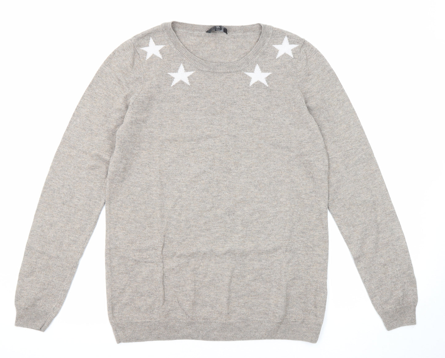 The White Company Womens Brown Round Neck Wool Pullover Jumper Size M - Stars