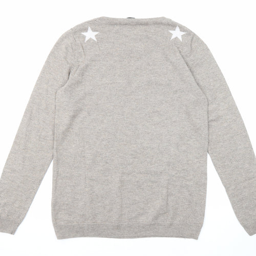 The White Company Womens Brown Round Neck Wool Pullover Jumper Size M - Stars