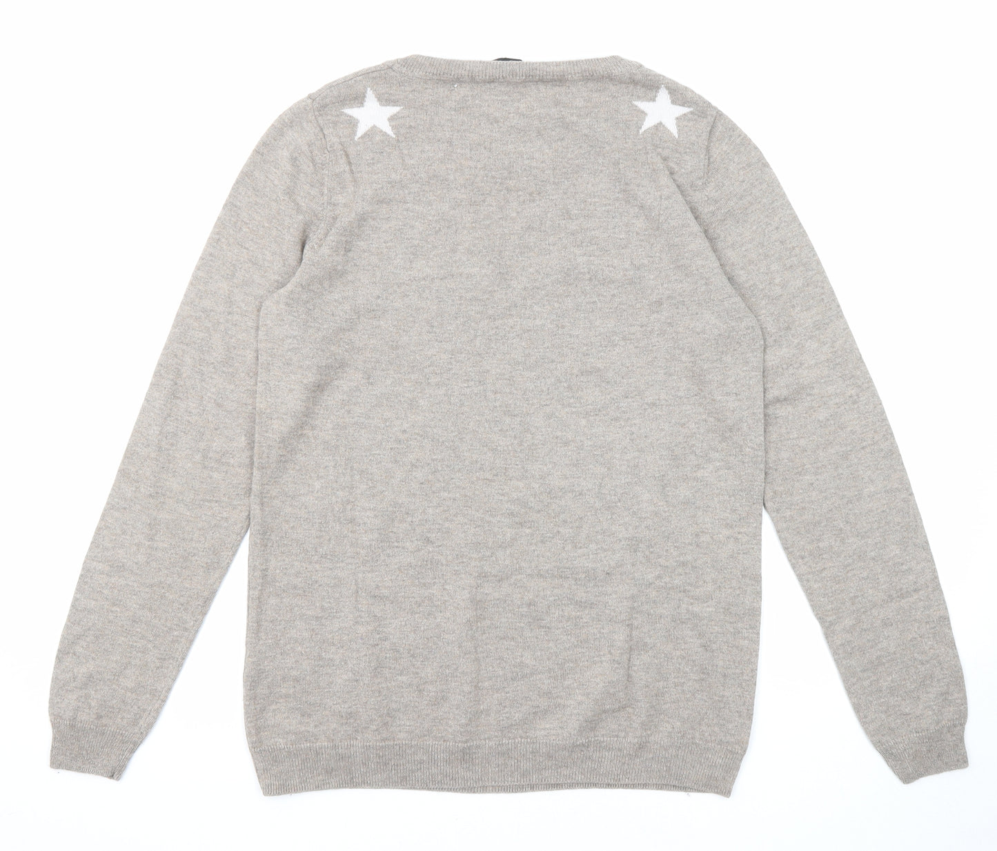 The White Company Womens Brown Round Neck Wool Pullover Jumper Size M - Stars