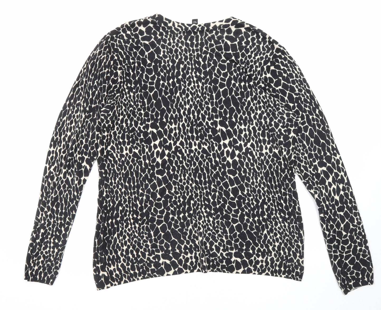 Dorothy Perkins Womens Black Round Neck Animal Print Viscose Pullover Jumper Size 18 - Cheetah pattern