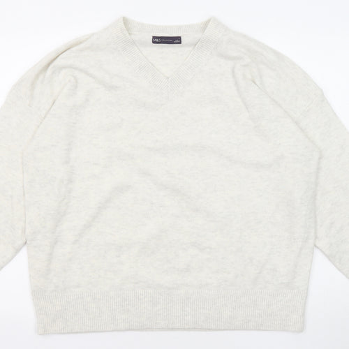 Marks and Spencer Womens Grey V-Neck Polyester Pullover Jumper Size L