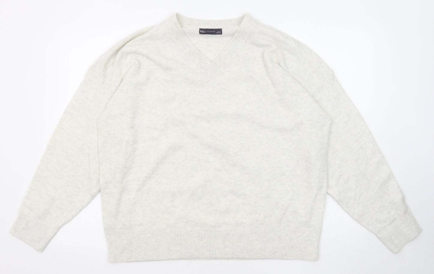 Marks and Spencer Womens Grey V-Neck Polyester Pullover Jumper Size L