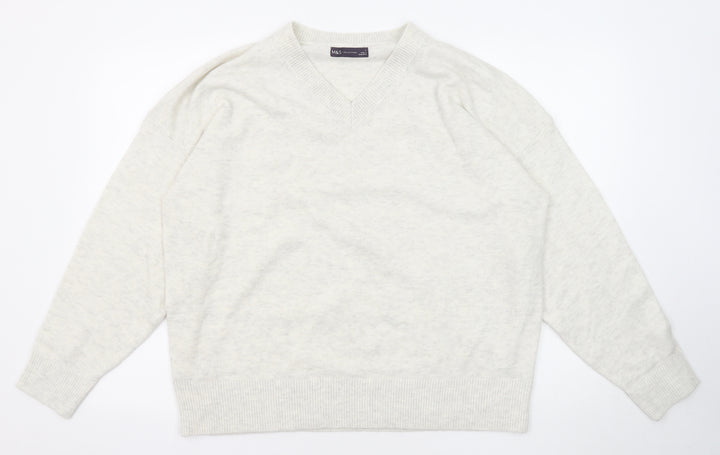 Marks and Spencer Womens Grey V-Neck Polyester Pullover Jumper Size L