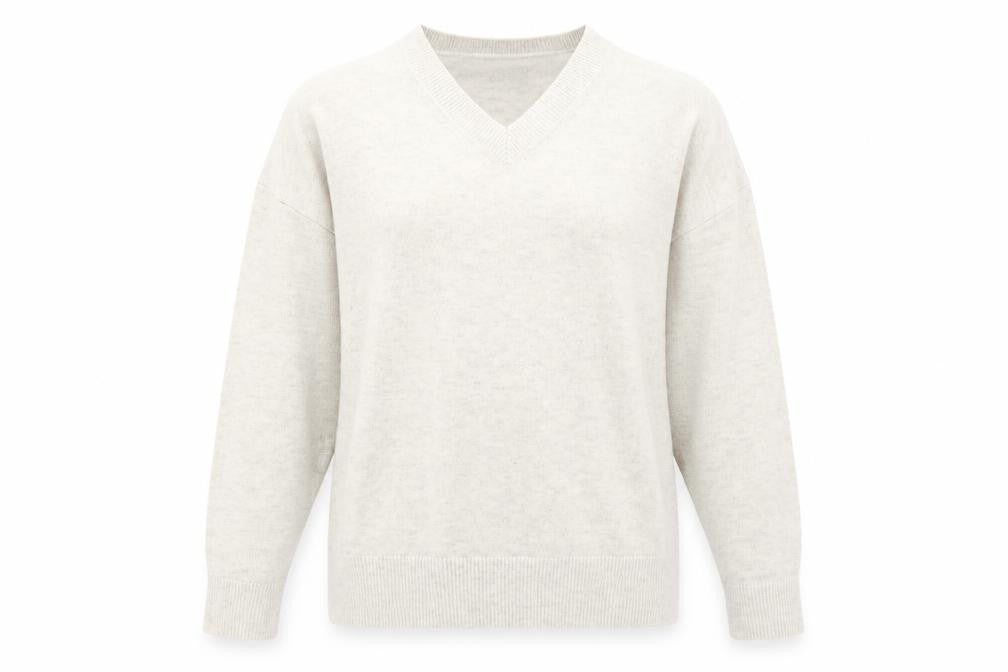Front view of Marks & Spencer women’s grey v-neck polyester jumper, size L