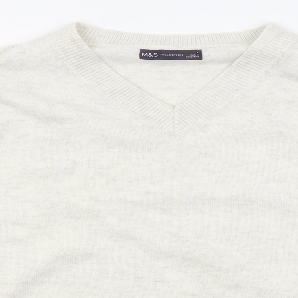 Marks and Spencer Womens Grey V-Neck Polyester Pullover Jumper Size L