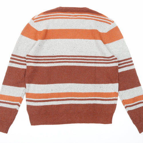 Marks and Spencer Mens Multicoloured Round Neck Striped Polyamide Pullover Jumper Size L Long Sleeve