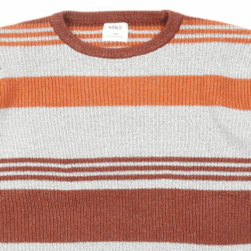 Marks and Spencer Mens Multicoloured Round Neck Striped Polyamide Pullover Jumper Size L Long Sleeve