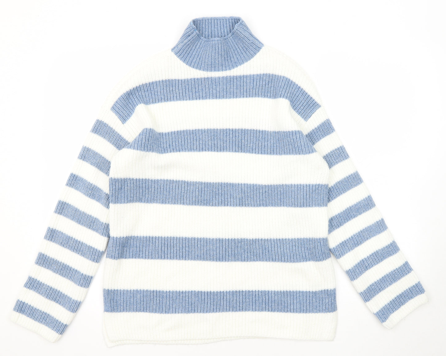 Marks and Spencer Womens Blue Mock Neck Striped Polyester Pullover Jumper Size M