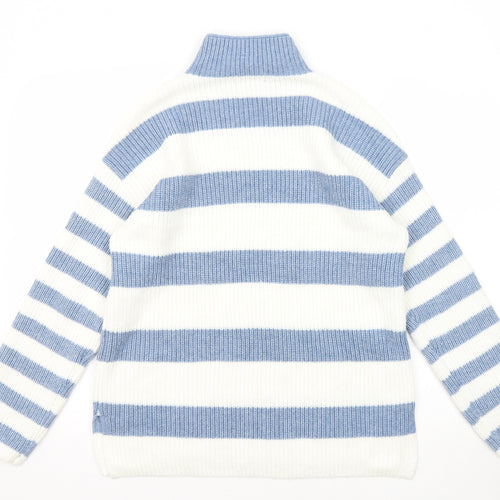 Marks and Spencer Womens Blue Mock Neck Striped Polyester Pullover Jumper Size M