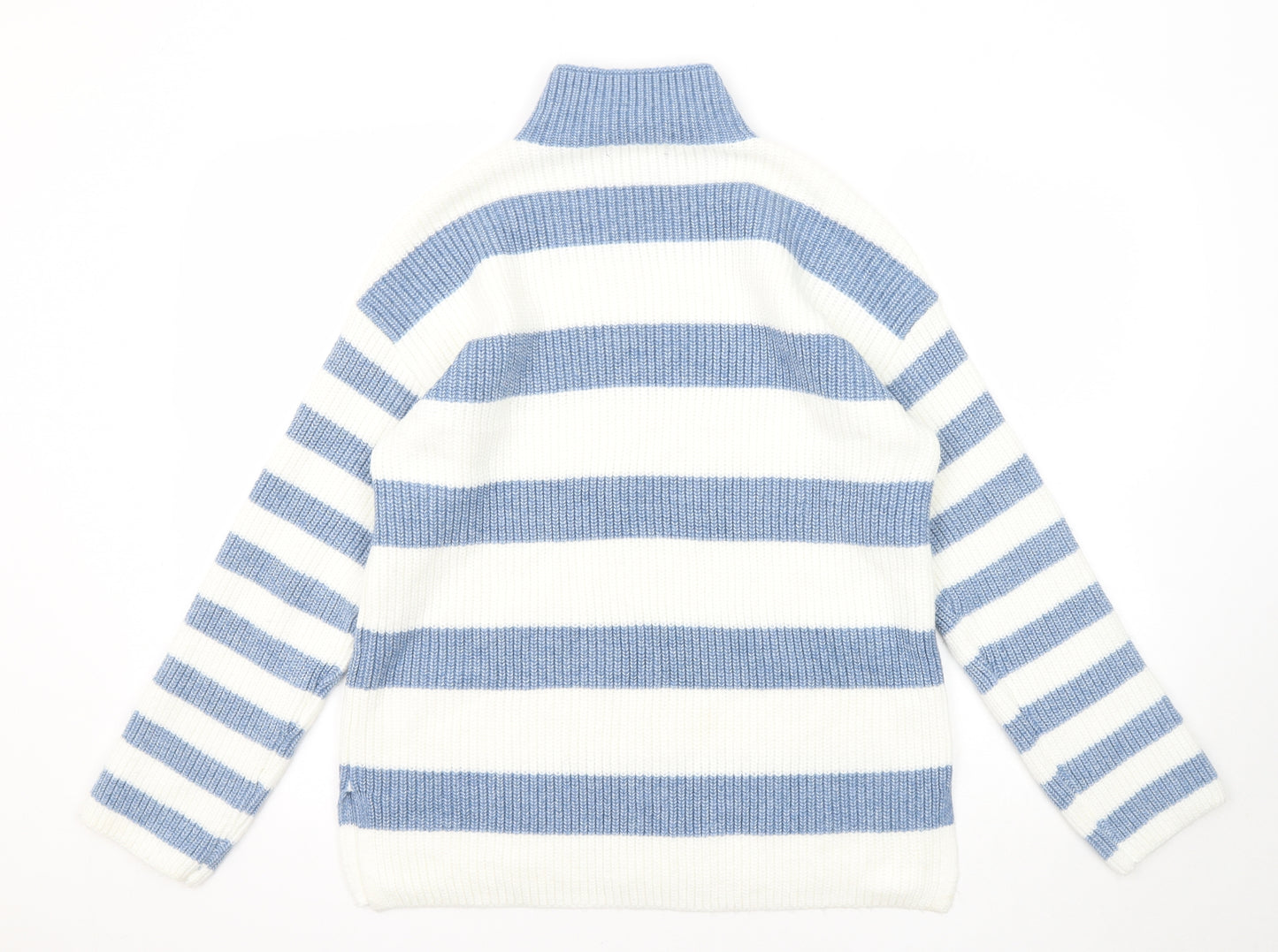Marks and Spencer Womens Blue Mock Neck Striped Polyester Pullover Jumper Size M