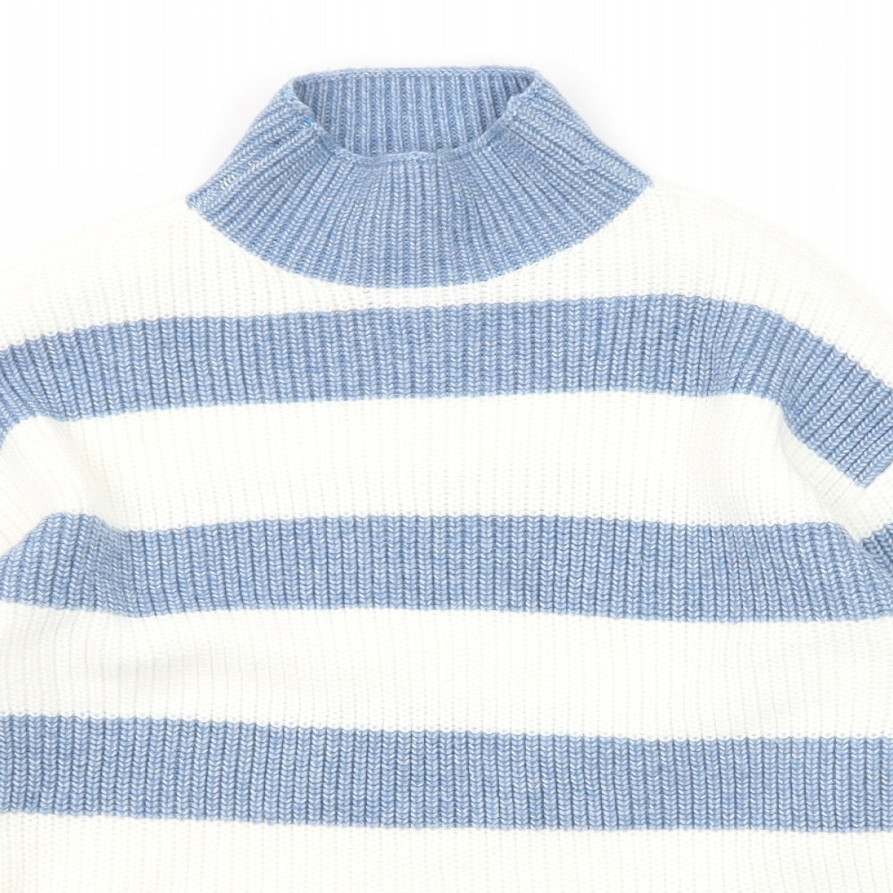 Marks and Spencer Womens Blue Mock Neck Striped Polyester Pullover Jumper Size M