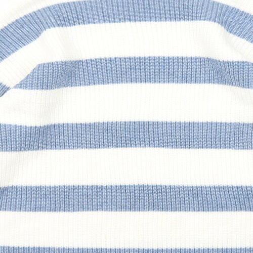 Marks and Spencer Womens Blue Mock Neck Striped Polyester Pullover Jumper Size M