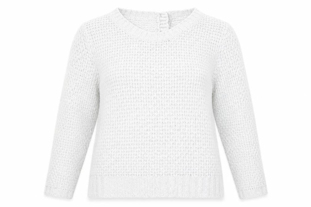 Front view of M&Co women’s grey round neck acrylic jumper, size L