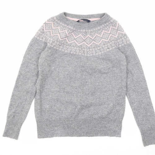 Crew Clothing Womens Grey Round Neck Fair Isle Nylon Pullover Jumper Size 12