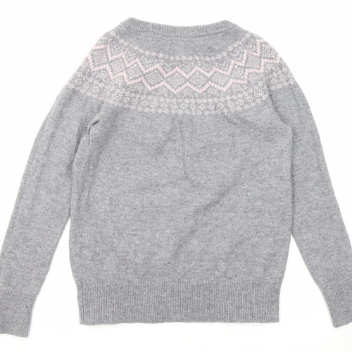 Crew Clothing Womens Grey Round Neck Fair Isle Nylon Pullover Jumper Size 12
