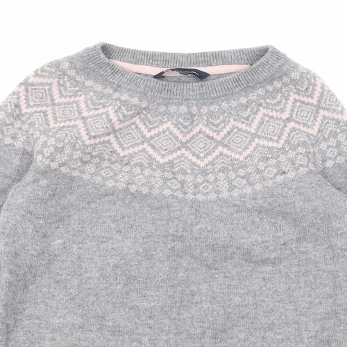 Crew Clothing Womens Grey Round Neck Fair Isle Nylon Pullover Jumper Size 12