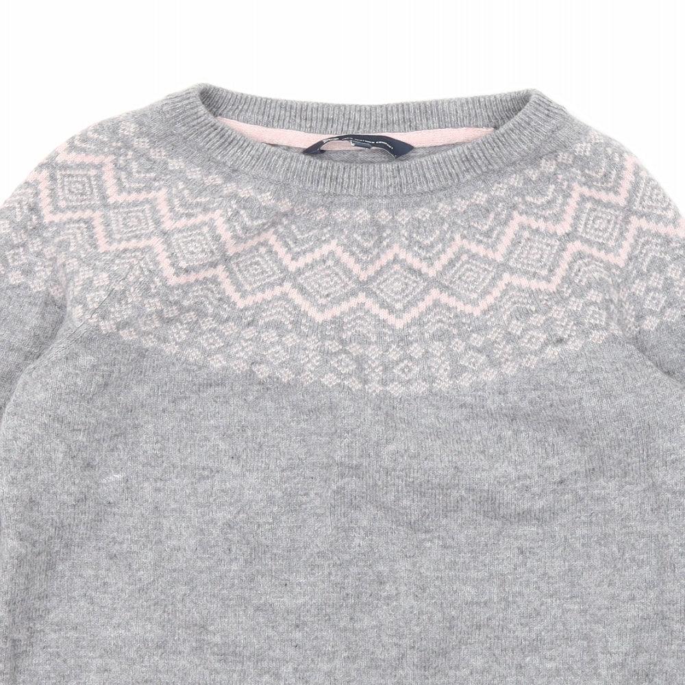 Crew Clothing Womens Grey Round Neck Fair Isle Nylon Pullover Jumper Size 12