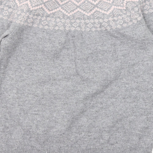 Crew Clothing Womens Grey Round Neck Fair Isle Nylon Pullover Jumper Size 12