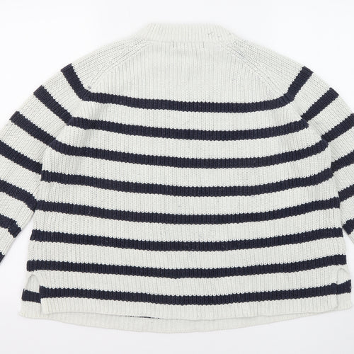 Marks and Spencer Womens Blue Round Neck Striped Cotton Pullover Jumper Size M
