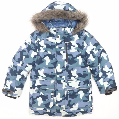 John Lewis Boys Blue Camouflage Puffer Jacket Coat Size 9 Years Zip