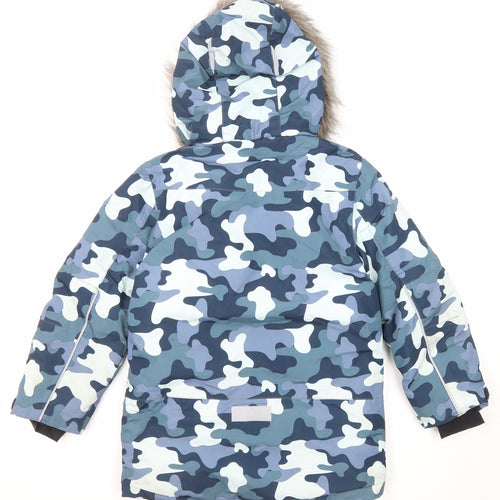 John Lewis Boys Blue Camouflage Puffer Jacket Coat Size 9 Years Zip