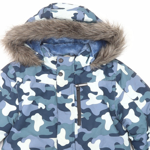 John Lewis Boys Blue Camouflage Puffer Jacket Coat Size 9 Years Zip