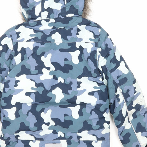 John Lewis Boys Blue Camouflage Puffer Jacket Coat Size 9 Years Zip