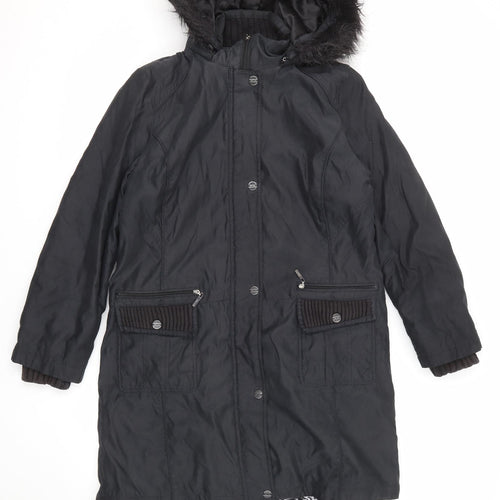 Per Una Womens Black Parka Coat Size M Zip