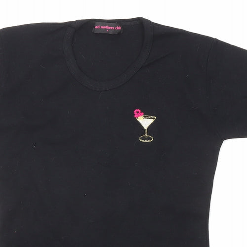 Bad Mothers Club Womens Black Cotton Basic T-Shirt Size S Round Neck