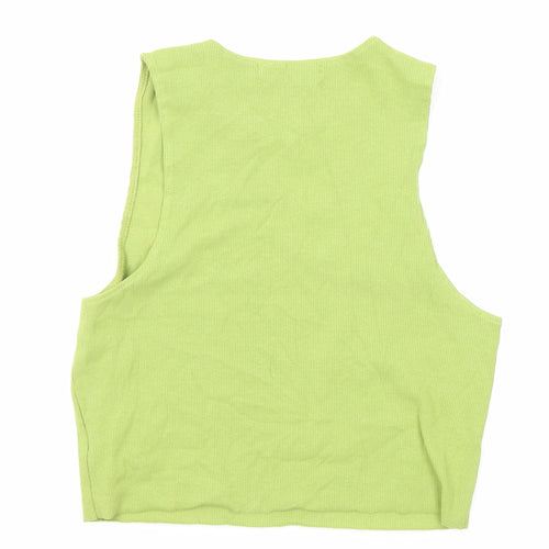 Pull&Bear Womens Green Cotton Cropped Tank Size XL Round Neck