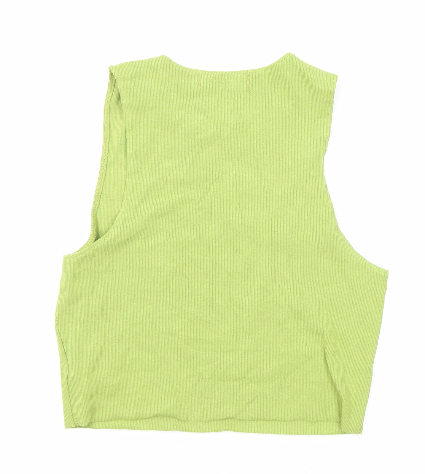 Pull&Bear Womens Green Cotton Cropped Tank Size XL Round Neck