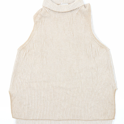 Maria Bellentani Womens Beige Roll Neck Striped Polyamide Vest Jumper Size M