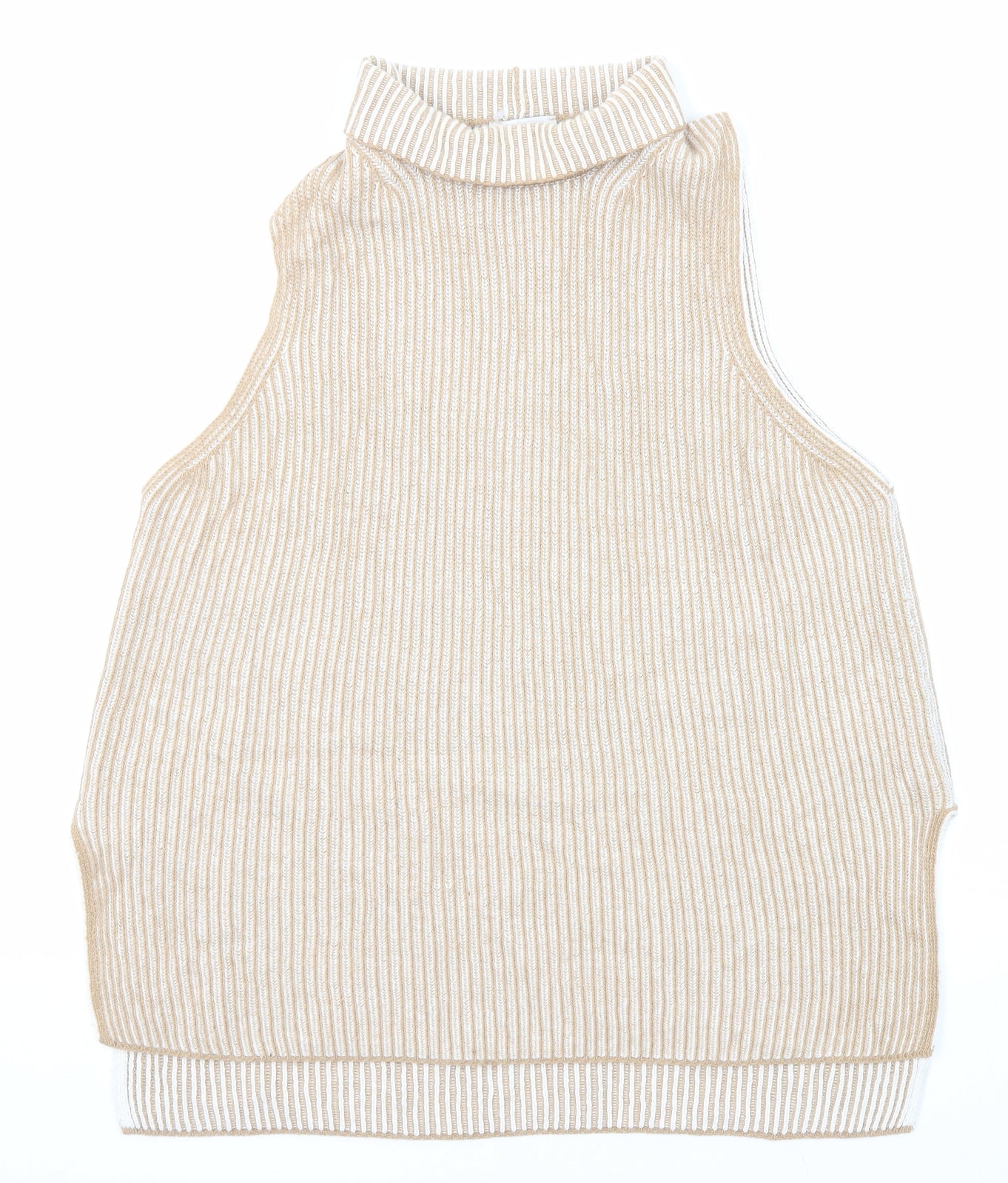 Maria Bellentani Womens Beige Roll Neck Striped Polyamide Vest Jumper Size M