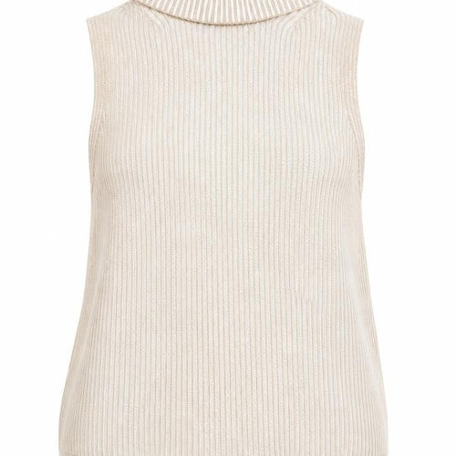 Maria Bellentani Womens Beige Roll Neck Striped Polyamide Vest Jumper Size M