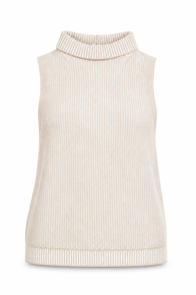 Maria Bellentani Womens Beige Roll Neck Striped Polyamide Vest Jumper Size M