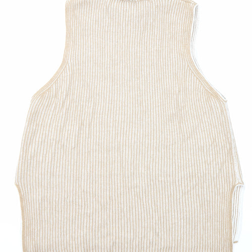 Maria Bellentani Womens Beige Roll Neck Striped Polyamide Vest Jumper Size M