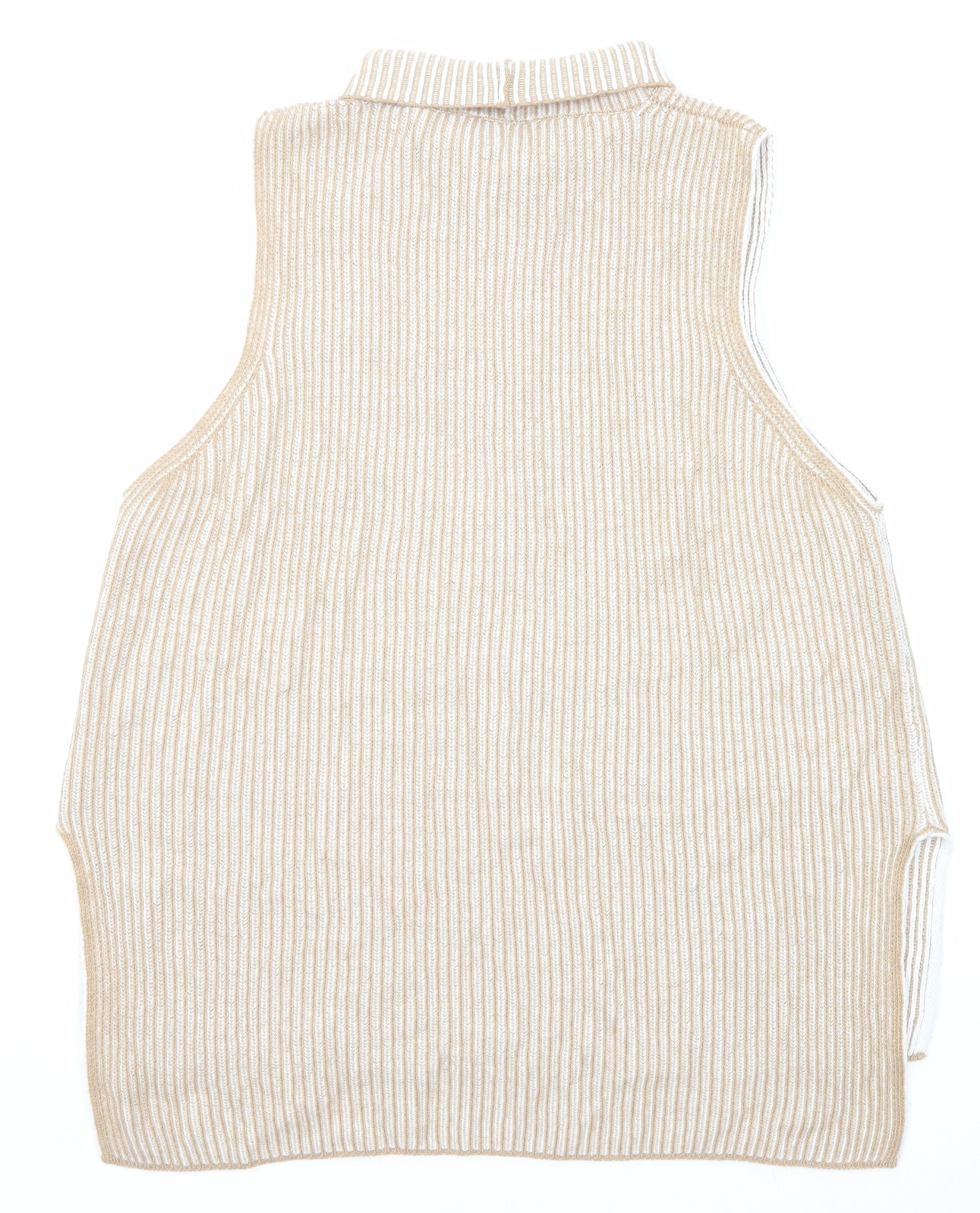 Maria Bellentani Womens Beige Roll Neck Striped Polyamide Vest Jumper Size M