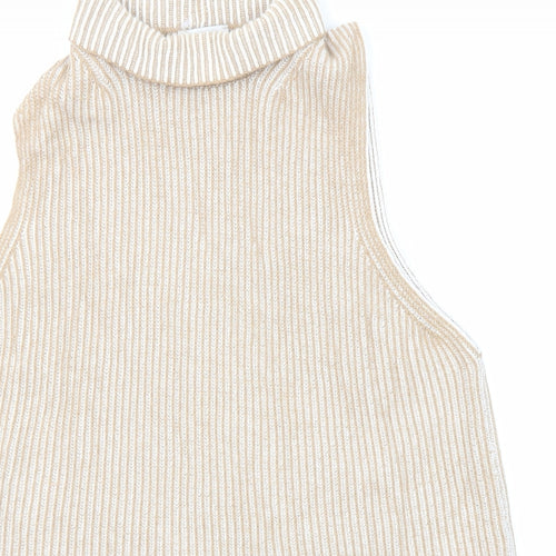 Maria Bellentani Womens Beige Roll Neck Striped Polyamide Vest Jumper Size M