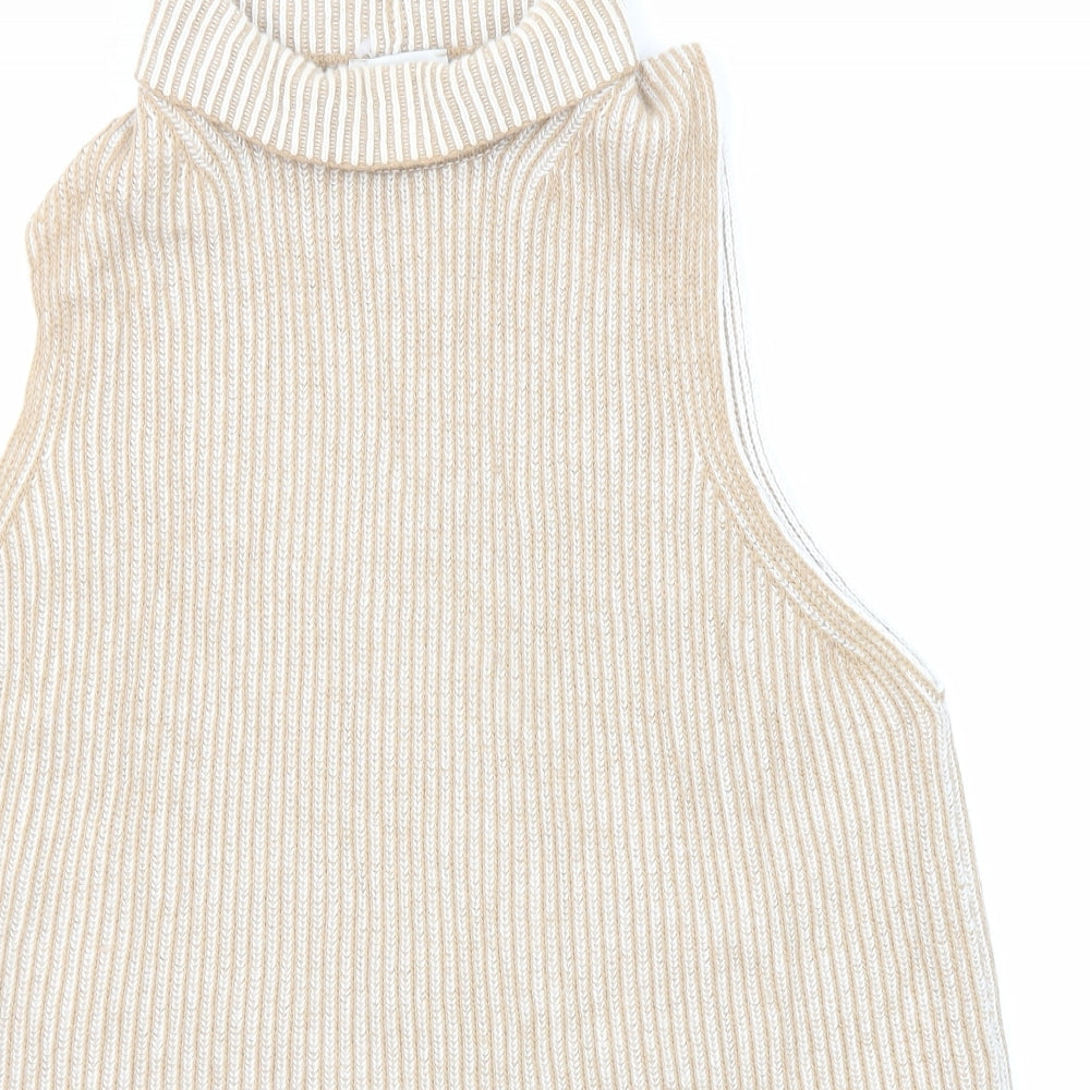 Maria Bellentani Womens Beige Roll Neck Striped Polyamide Vest Jumper Size M