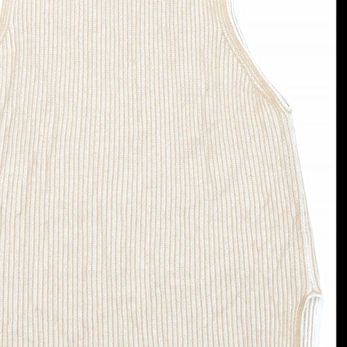 Maria Bellentani Womens Beige Roll Neck Striped Polyamide Vest Jumper Size M