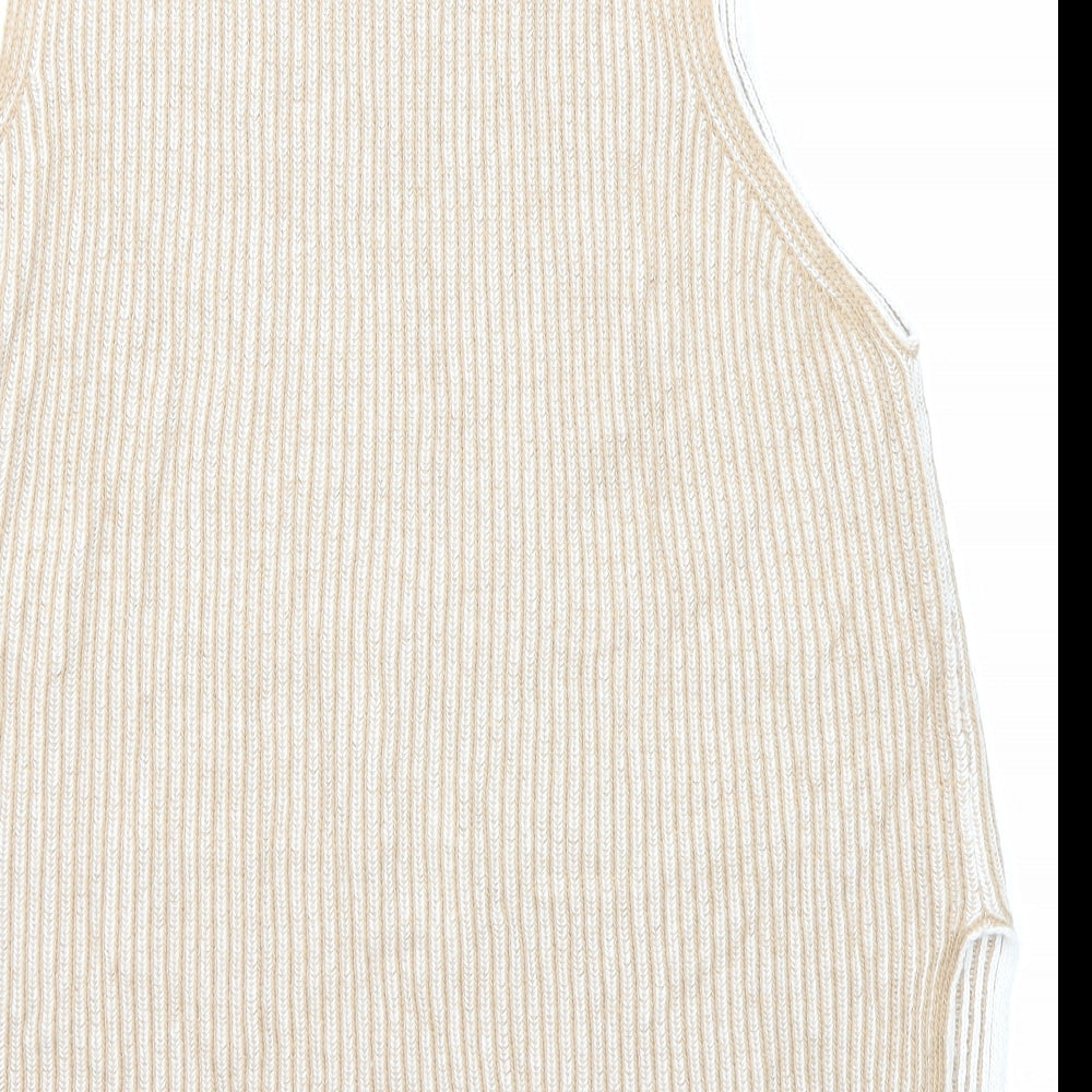 Maria Bellentani Womens Beige Roll Neck Striped Polyamide Vest Jumper Size M