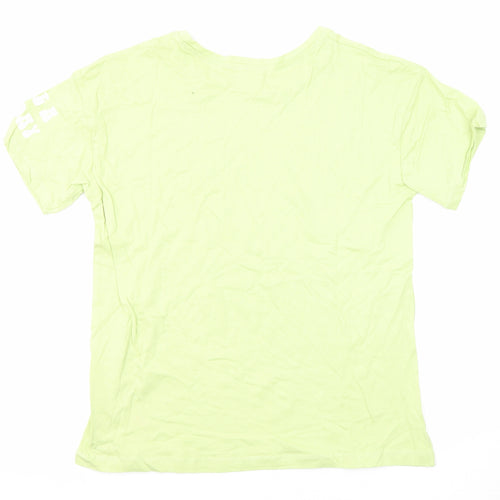Messy Bun Just Chillin Womens Green Cotton Basic T-Shirt Size M Round Neck - Smiley Face