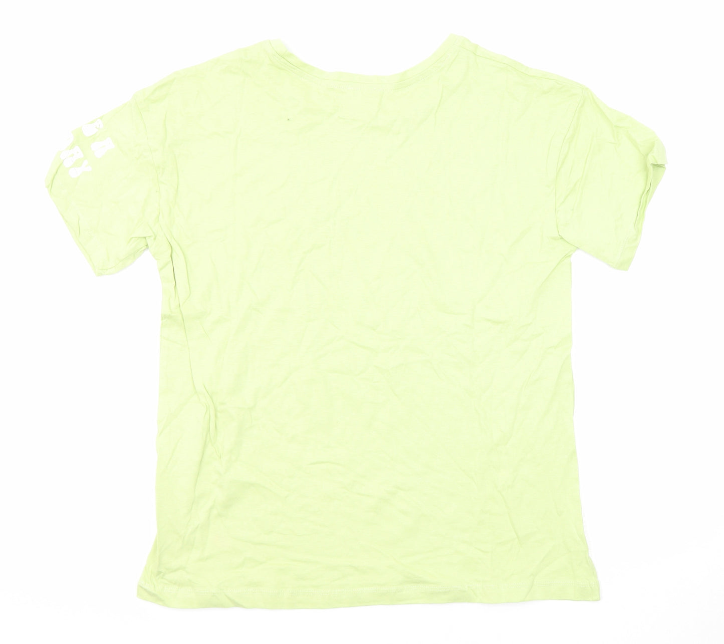Messy Bun Just Chillin Womens Green Cotton Basic T-Shirt Size M Round Neck - Smiley Face