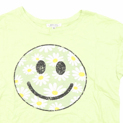 Messy Bun Just Chillin Womens Green Cotton Basic T-Shirt Size M Round Neck - Smiley Face