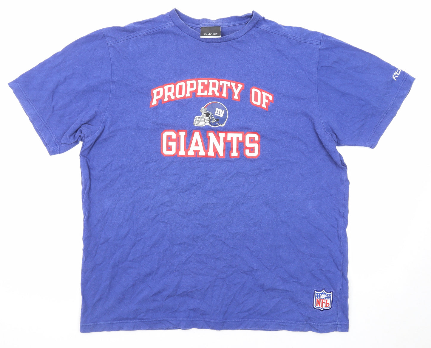 Reebok Mens Blue Cotton T-Shirt Size 2XL Round Neck - Property Of Giants