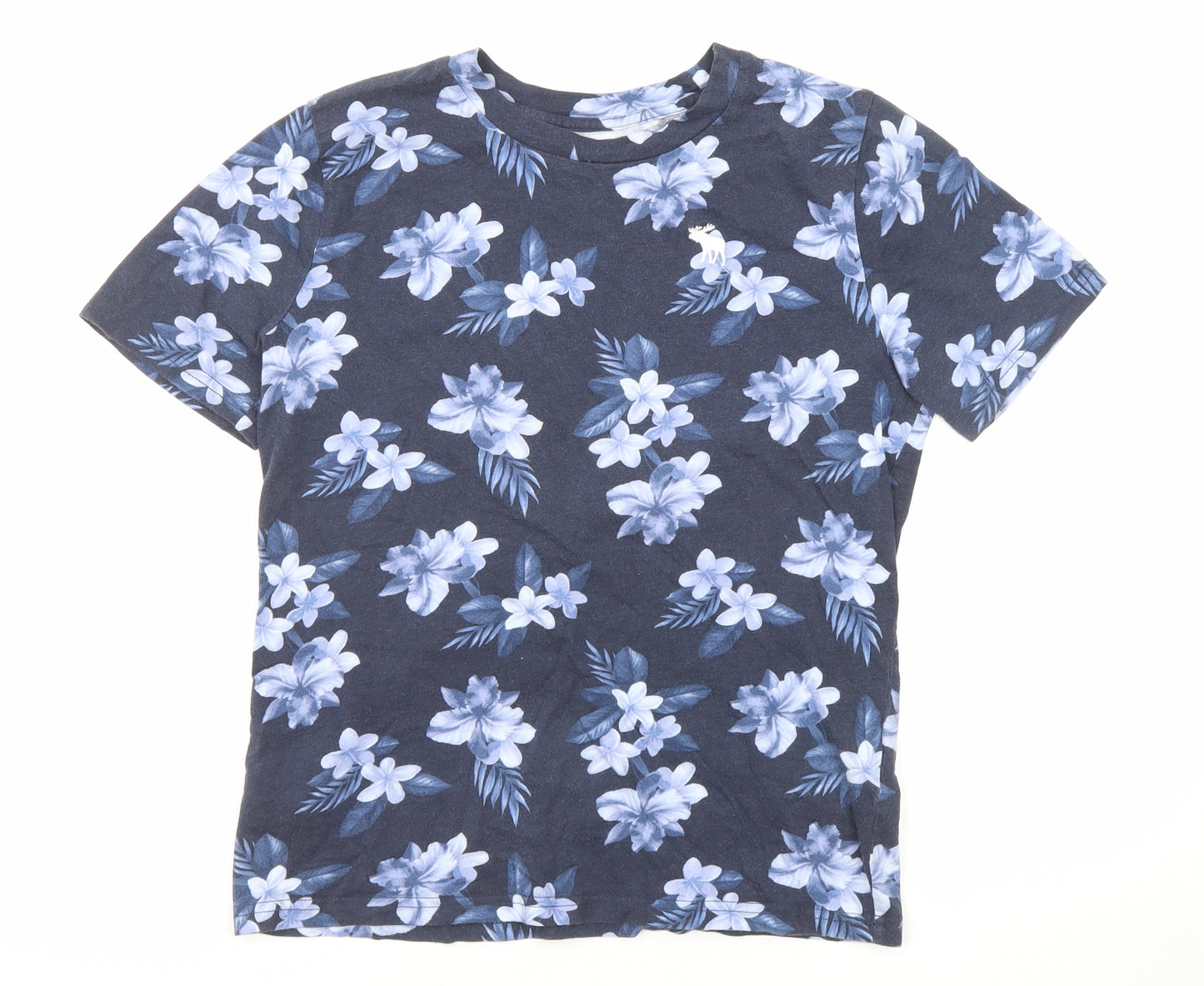 abercrombie kids Boys Blue Floral Cotton Basic T-Shirt Size 11-12 Years Round Neck Pullover
