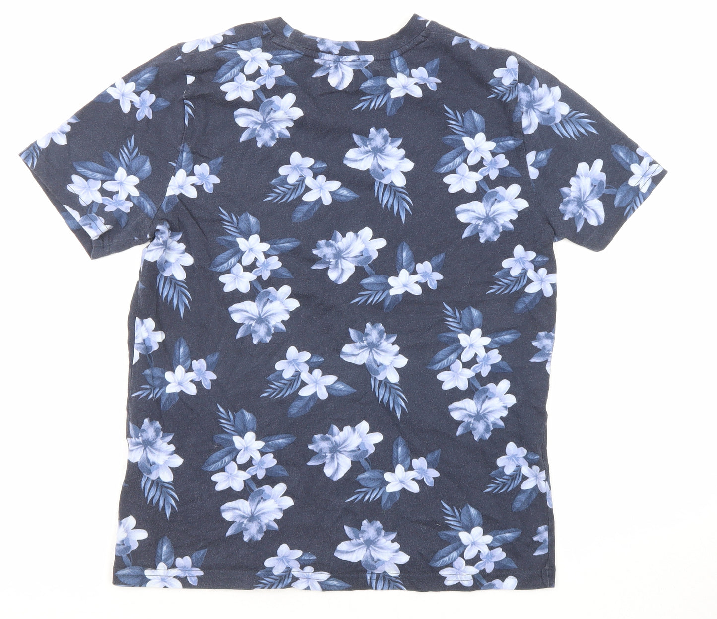 abercrombie kids Boys Blue Floral Cotton Basic T-Shirt Size 11-12 Years Round Neck Pullover