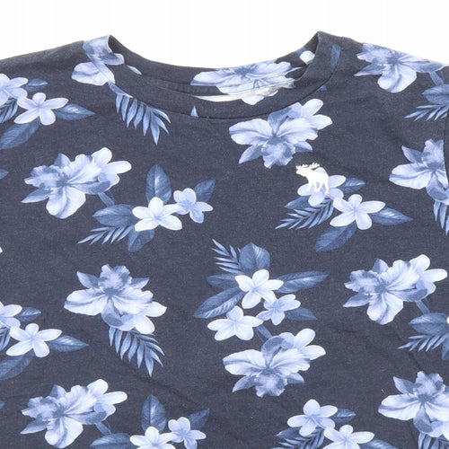 abercrombie kids Boys Blue Floral Cotton Basic T-Shirt Size 11-12 Years Round Neck Pullover