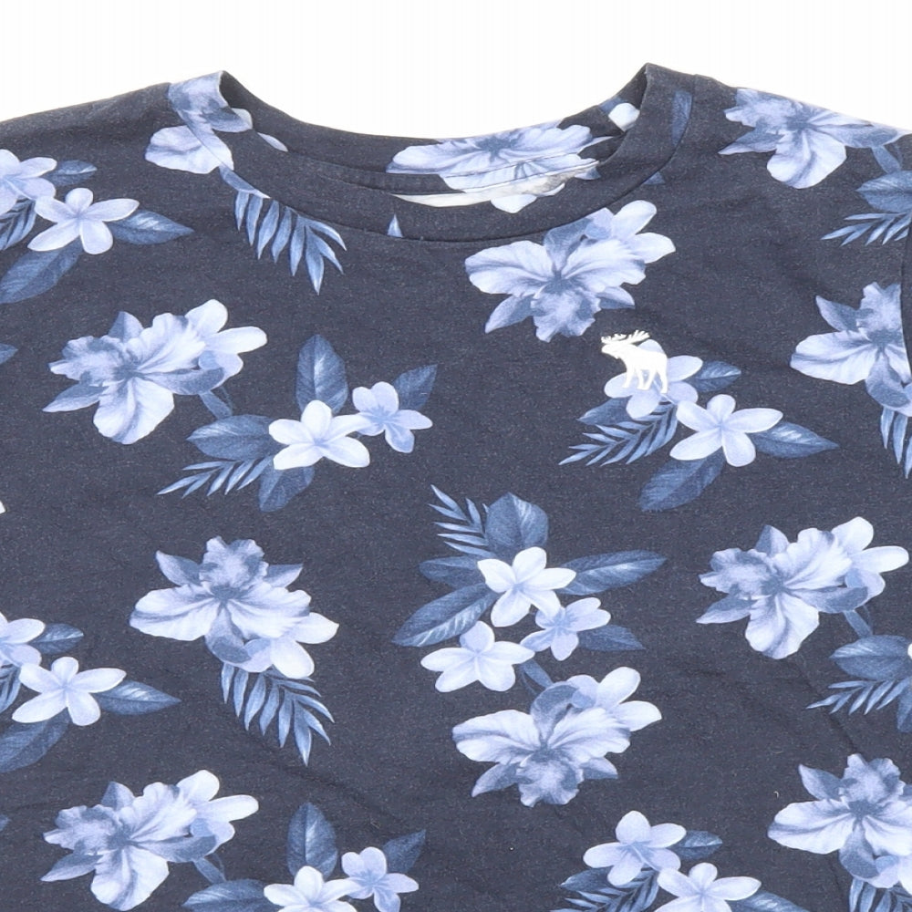 abercrombie kids Boys Blue Floral Cotton Basic T-Shirt Size 11-12 Years Round Neck Pullover