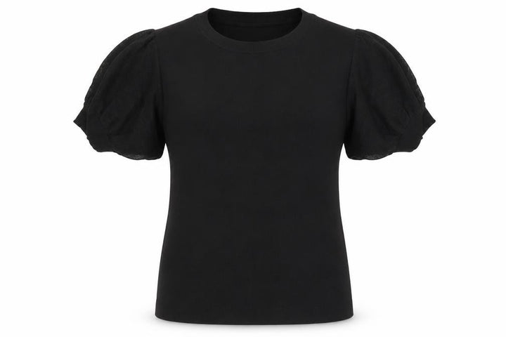 Mango Womens Black Cotton Basic T-Shirt Size S Crew Neck - Puff Sleeve